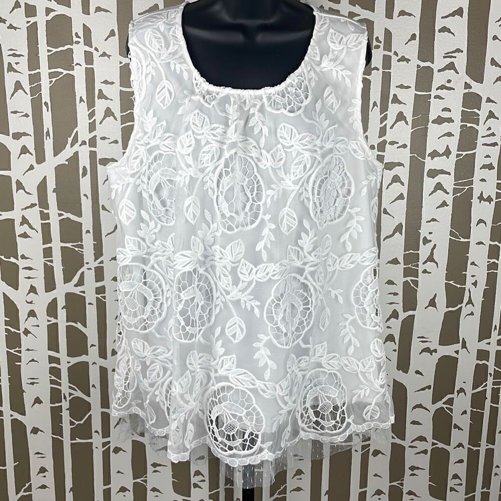 White Lace Embroidered Tank Top